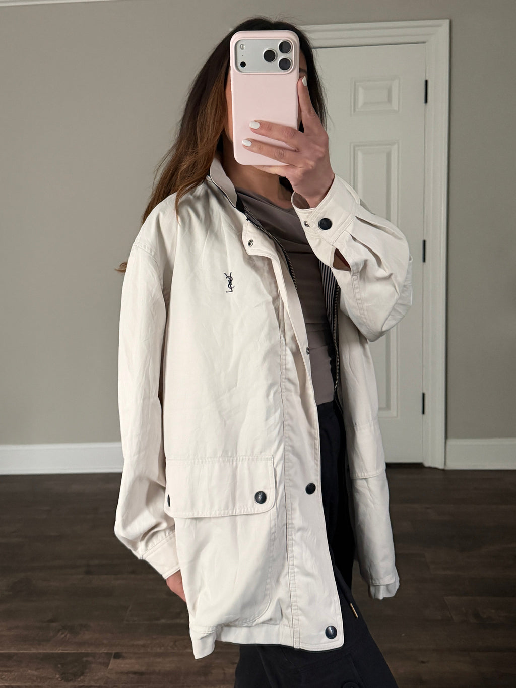 Saint Laurent Off White Double Pocket Windbreaker Jacket w/ Hood