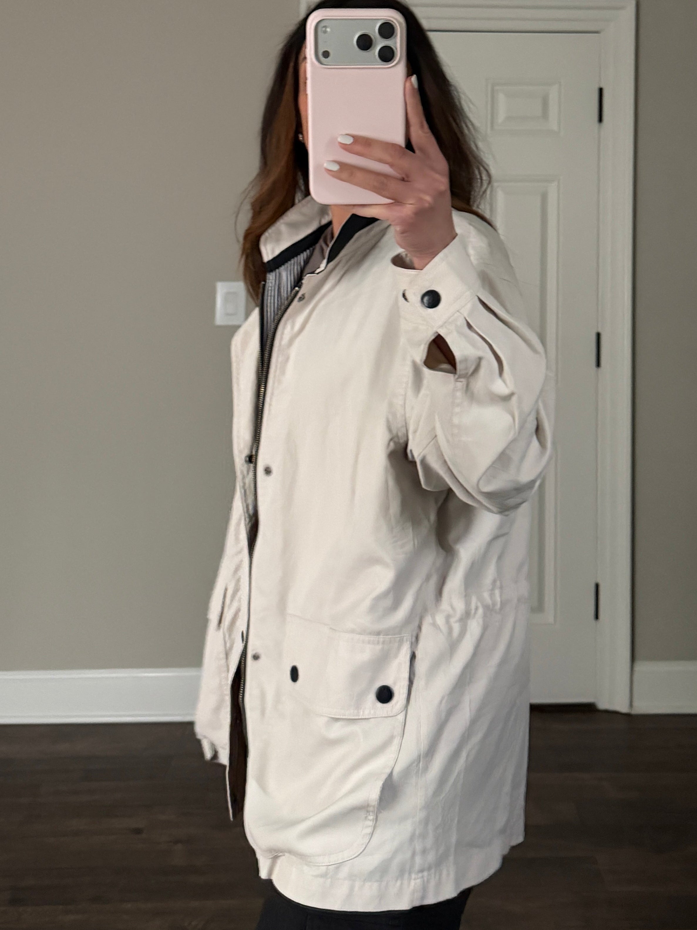 Saint Laurent Off White Double Pocket Windbreaker Jacket w/ Hood