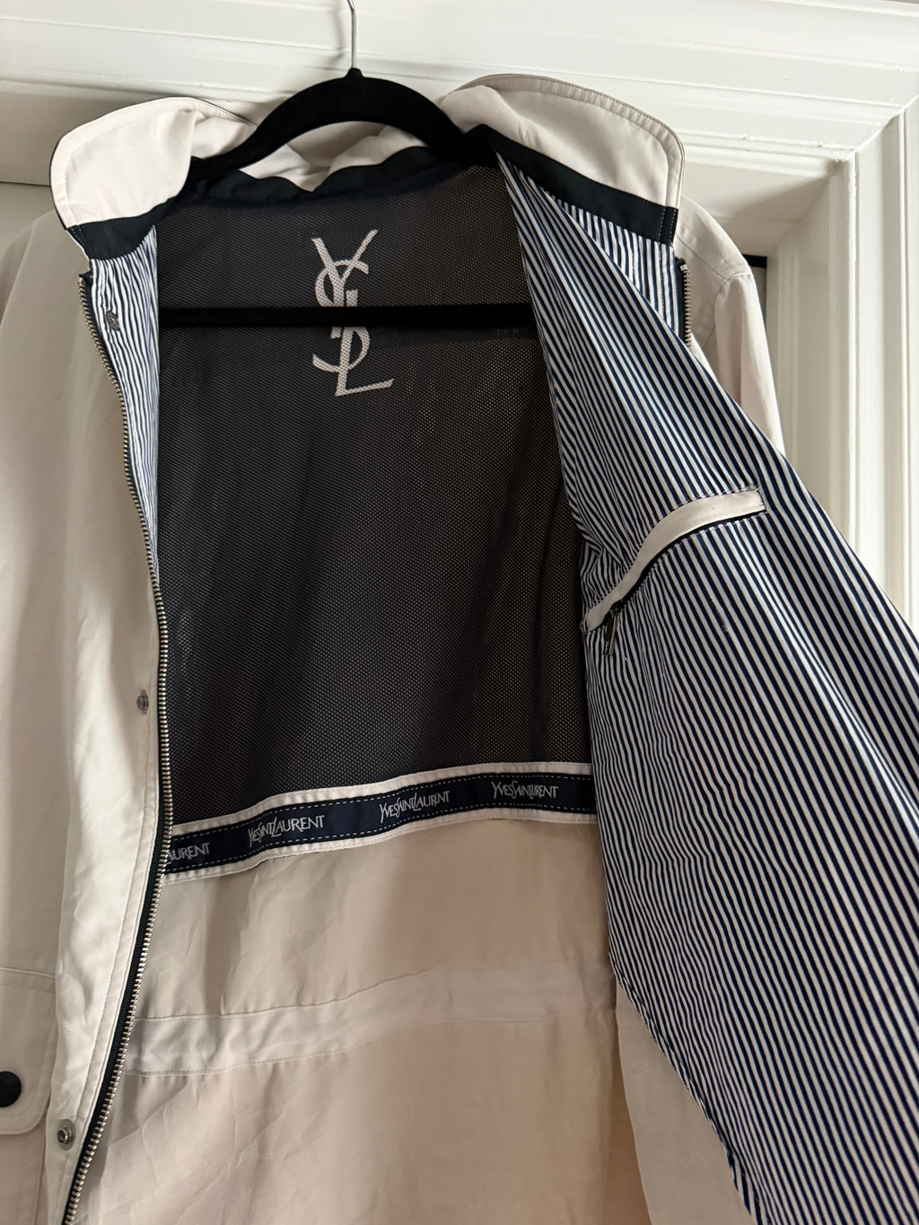 Saint Laurent Off White Double Pocket Windbreaker Jacket w/ Hood