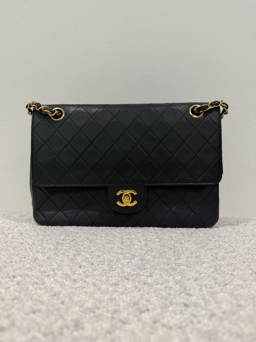 Chanel Classic Medium Double Flap Bag Black Lambskin Leather 24K Gold Hardware