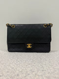 Chanel Classic Medium Double Flap Bag Black Lambskin Leather 24K Gold Hardware