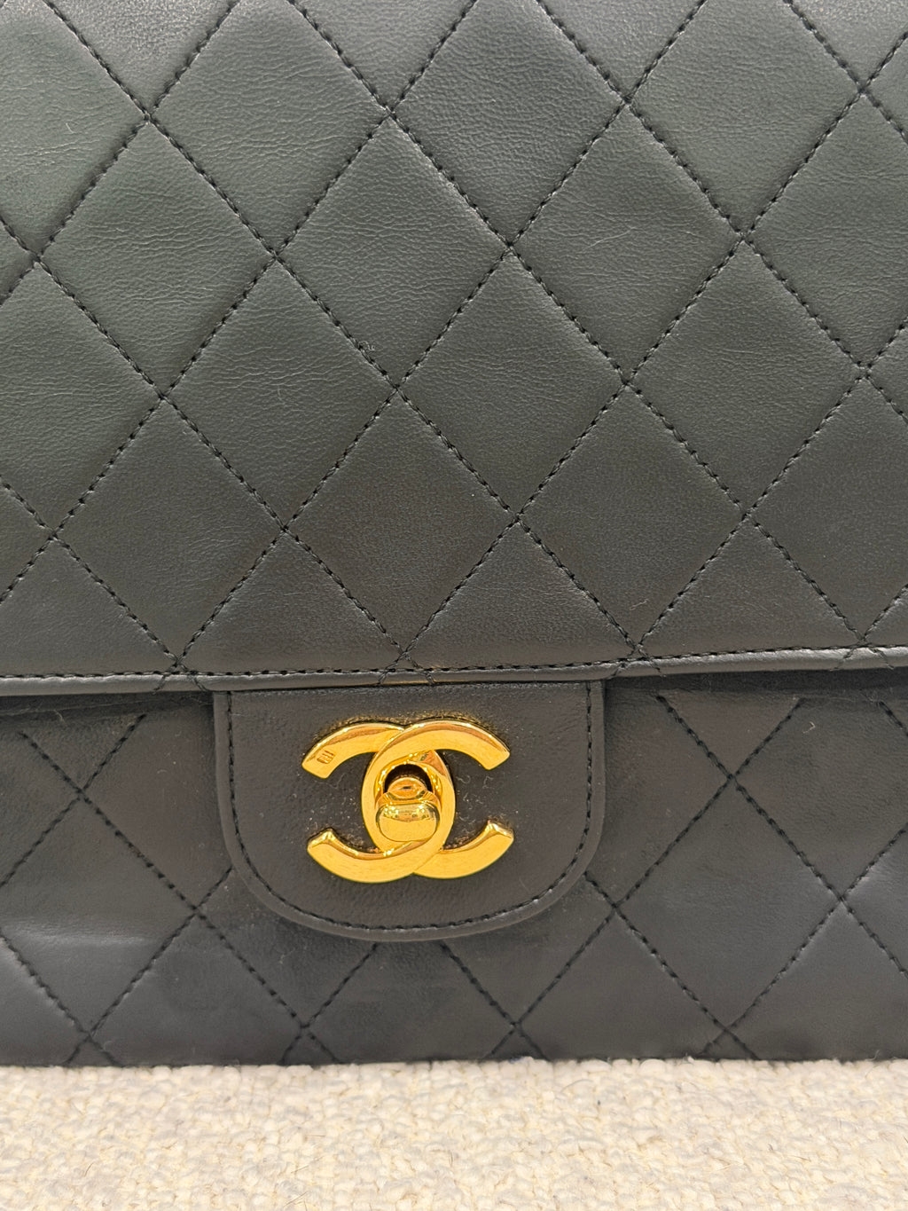 Chanel Classic Medium Double Flap Bag Black Lambskin Leather 24K Gold Hardware