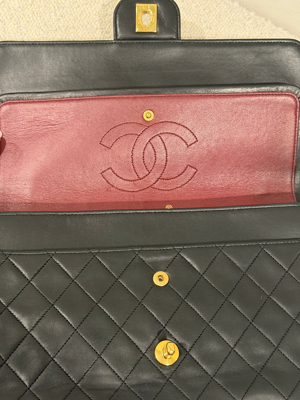 Chanel Classic Medium Double Flap Bag Black Lambskin Leather 24K Gold Hardware