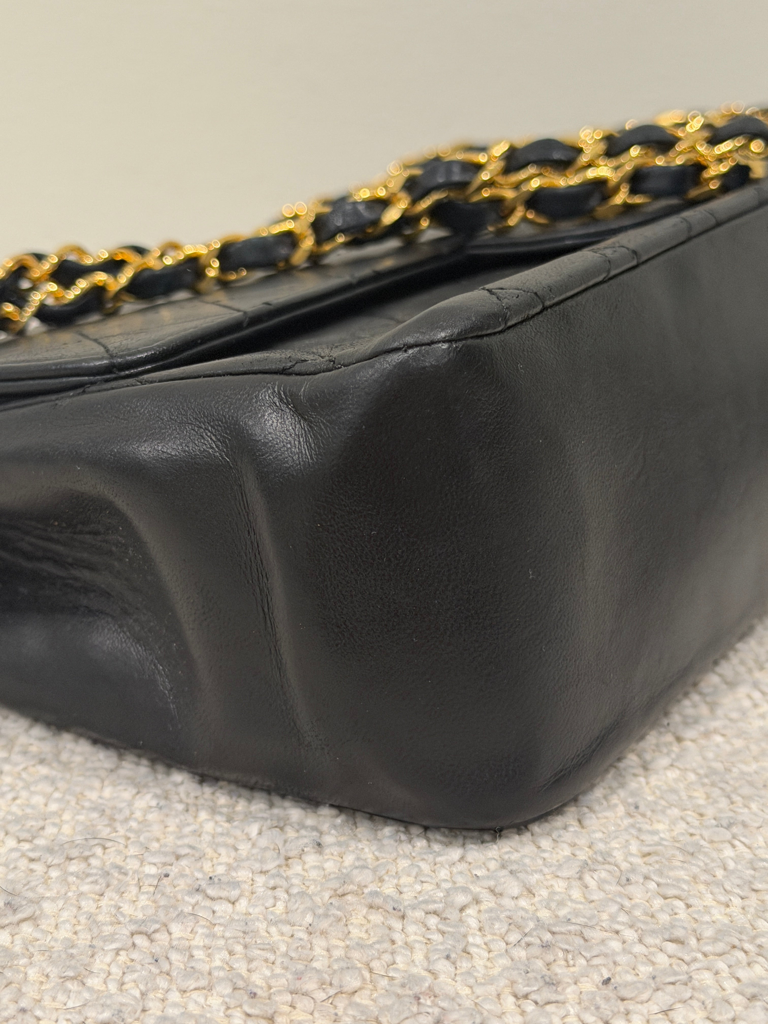 Chanel Classic Medium Double Flap Bag Black Lambskin Leather 24K Gold Hardware