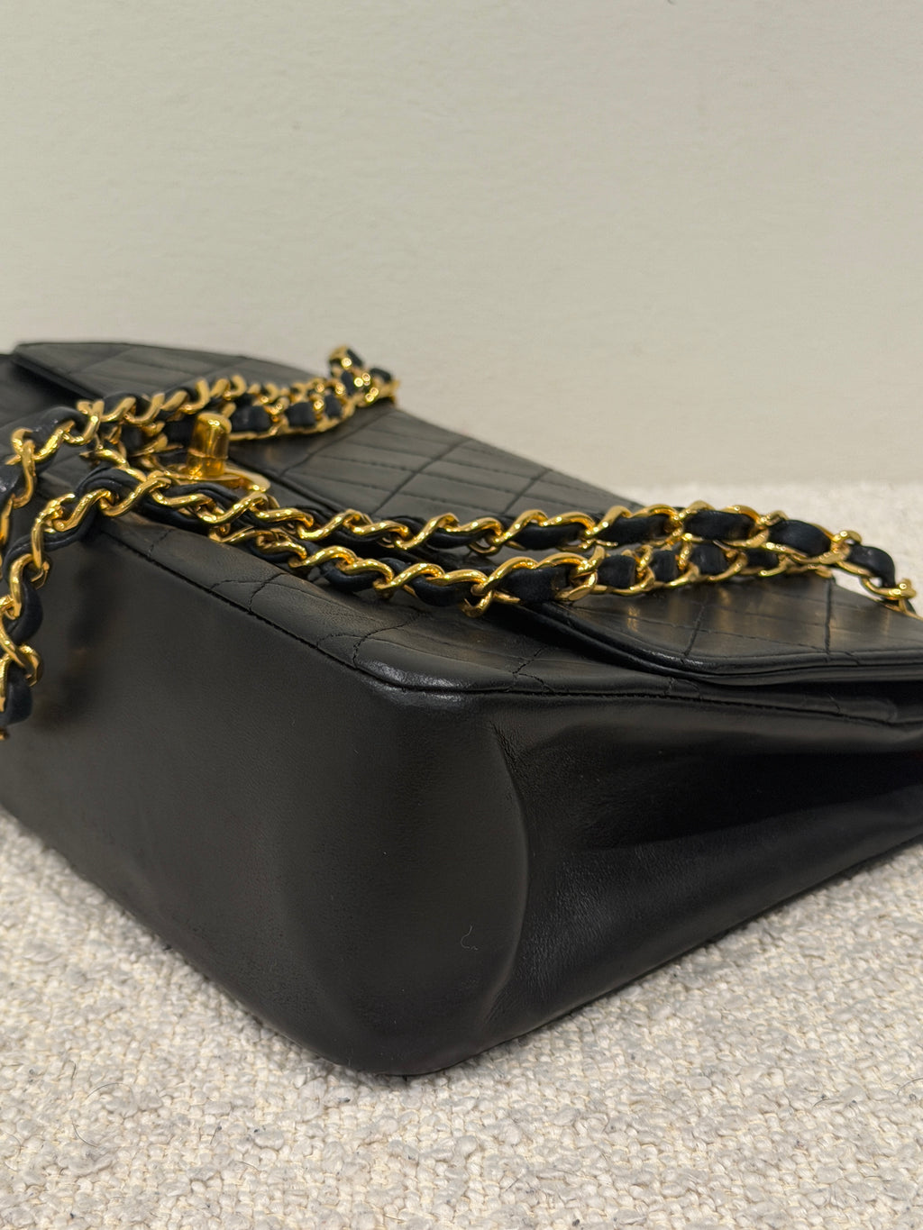 Chanel Classic Medium Double Flap Bag Black Lambskin Leather 24K Gold Hardware
