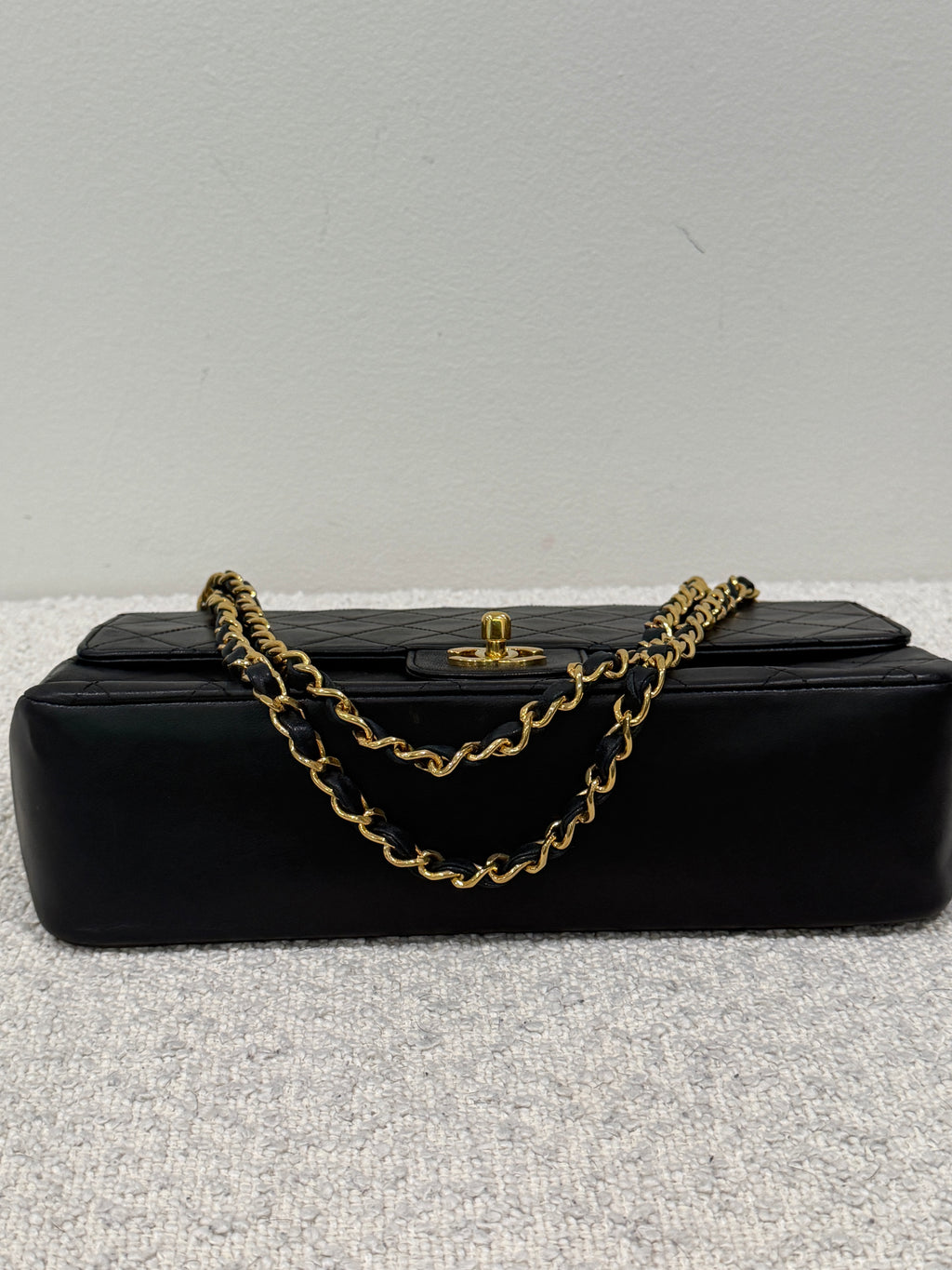Chanel Classic Medium Double Flap Bag Black Lambskin Leather 24K Gold Hardware