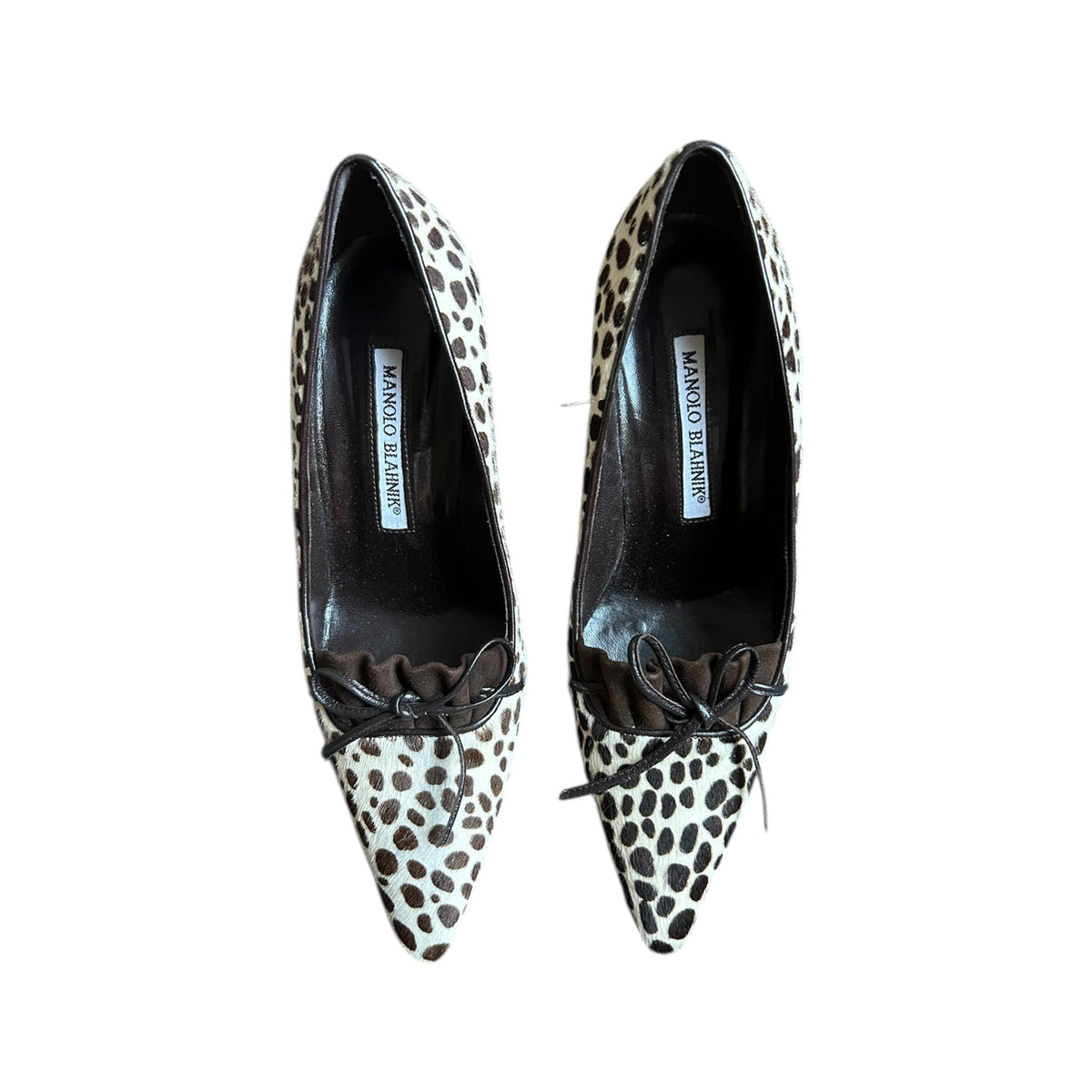 Manolo Blahnik Vintage 2000s Black & White Animal Print Pony Hair Pointed Toe Pumps Size 37