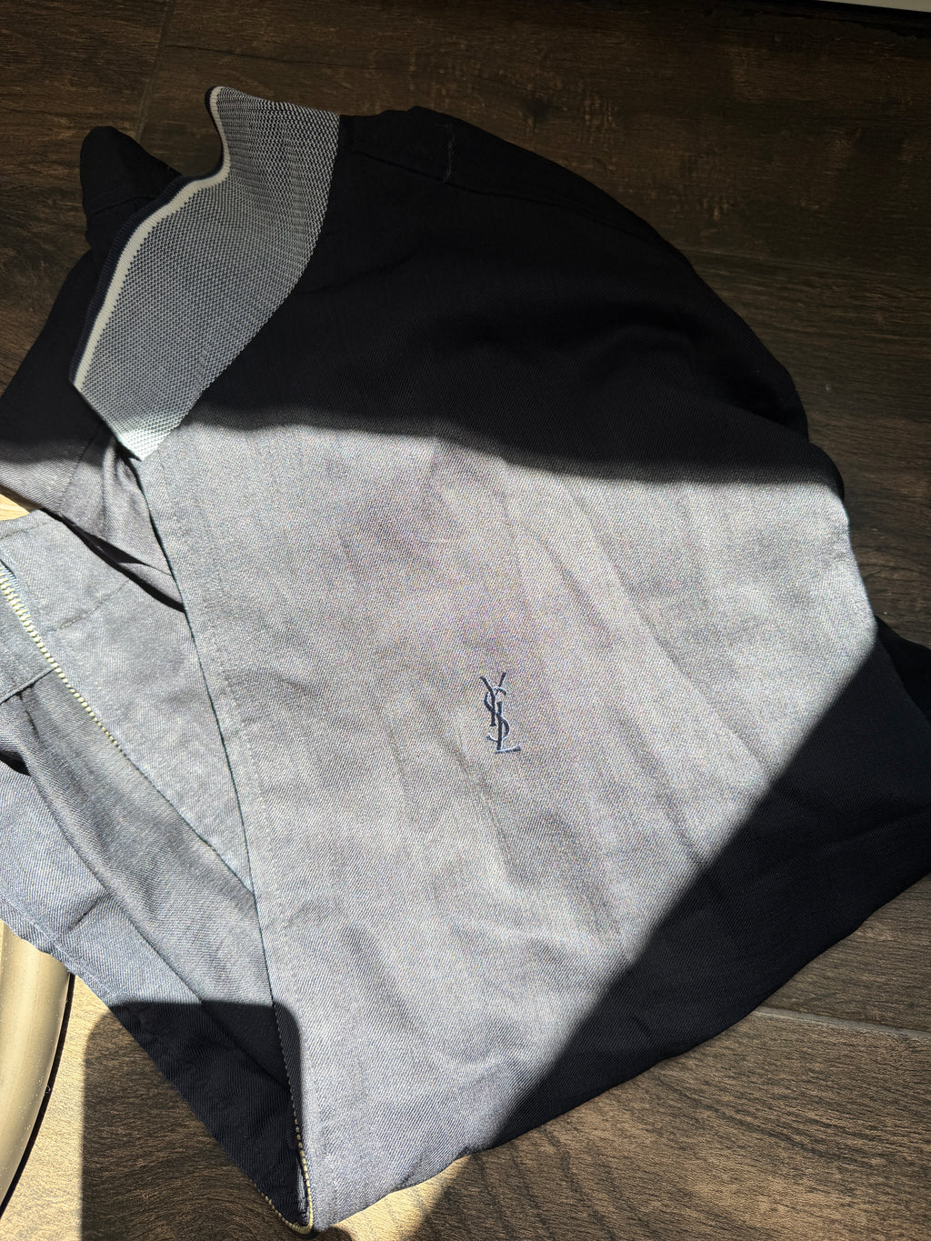 Saint Laurent Linen Black Windbreaker Jacket with Blue YSL logo
