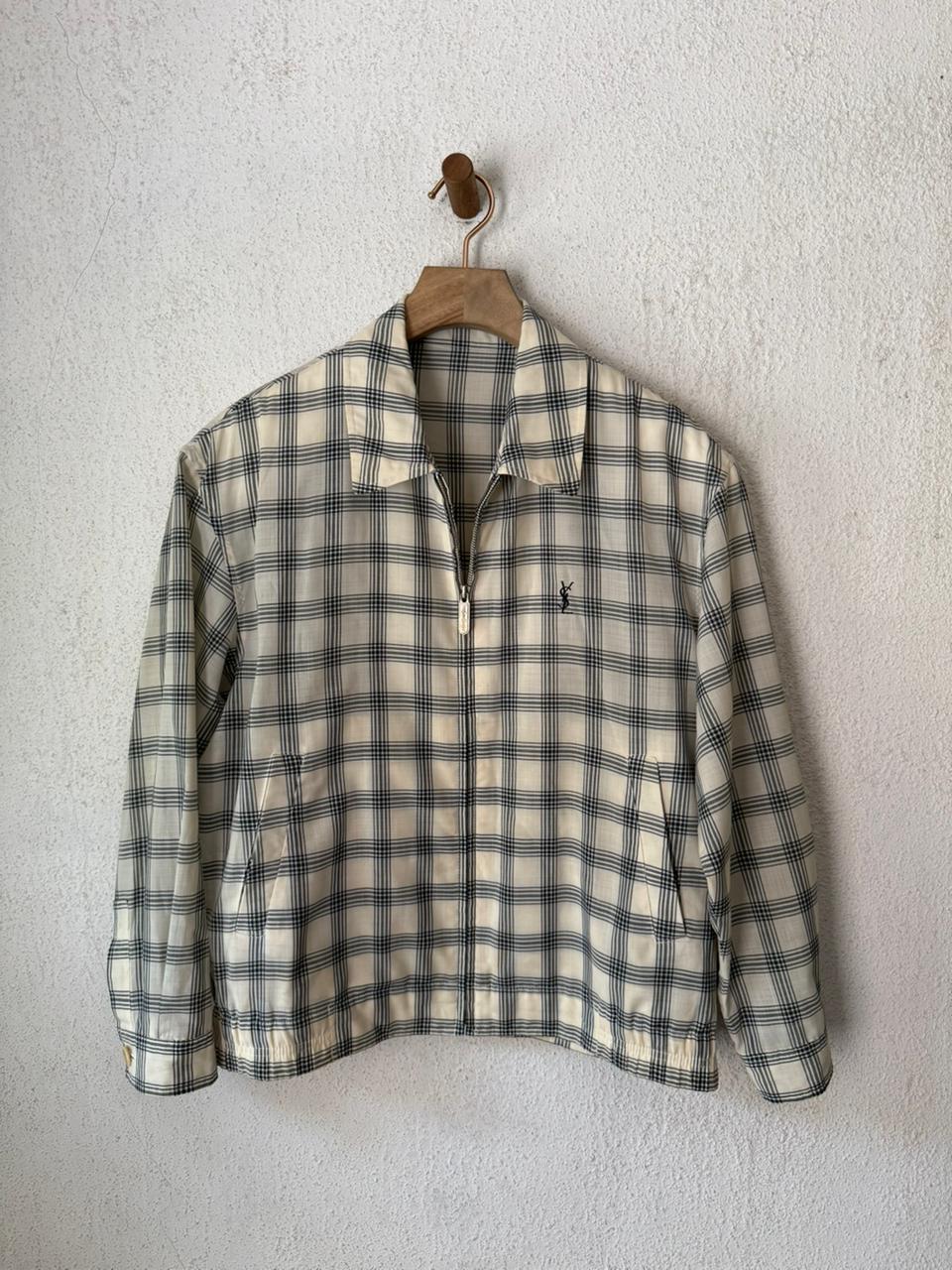 Saint Laurent Cream & Black Checkered Windbreaker Jacket