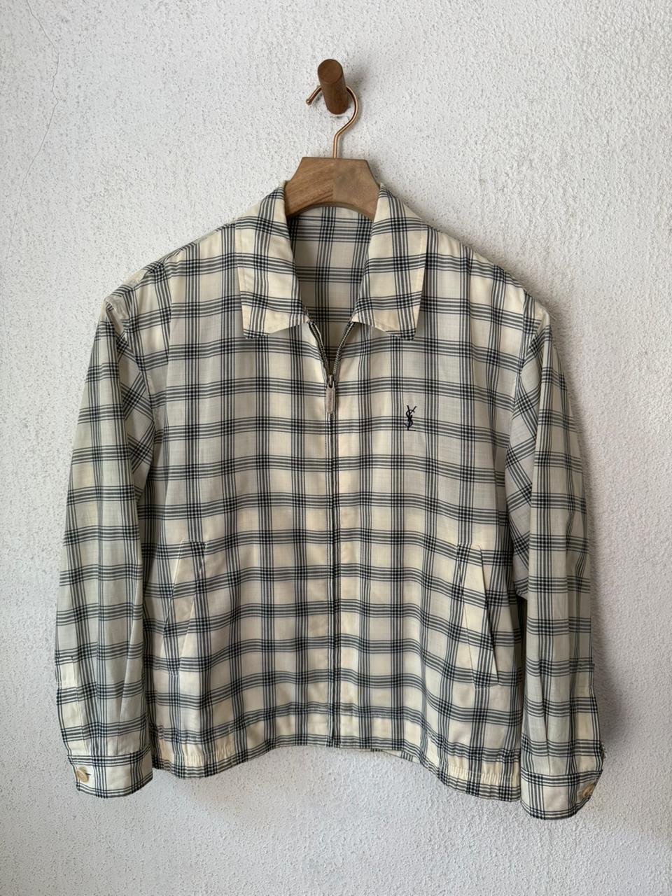 Saint Laurent Cream & Black Checkered Windbreaker Jacket