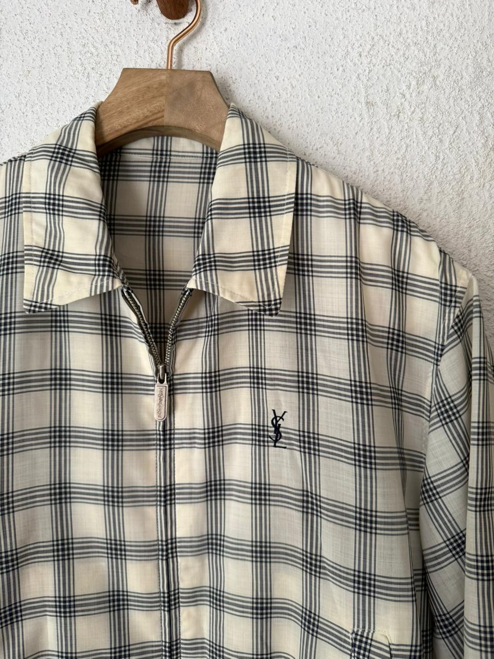 Saint Laurent Cream & Black Checkered Windbreaker Jacket