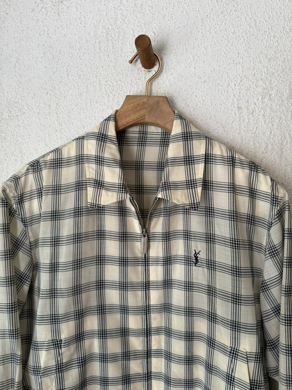 Saint Laurent Cream & Black Checkered Windbreaker Jacket