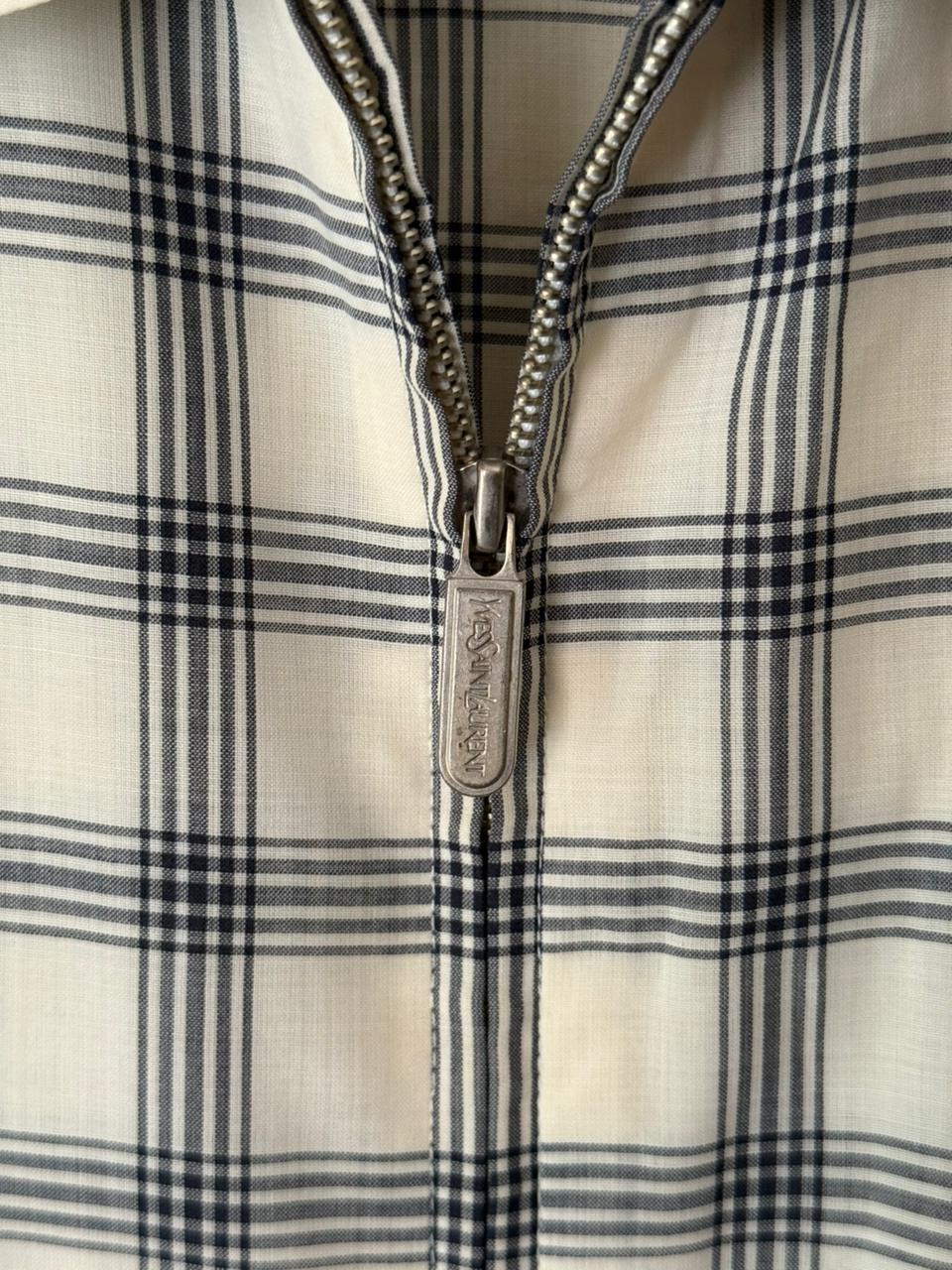 Saint Laurent Cream & Black Checkered Windbreaker Jacket