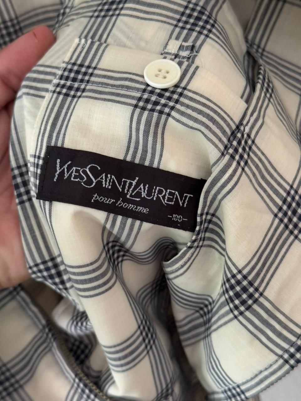 Saint Laurent Cream & Black Checkered Windbreaker Jacket