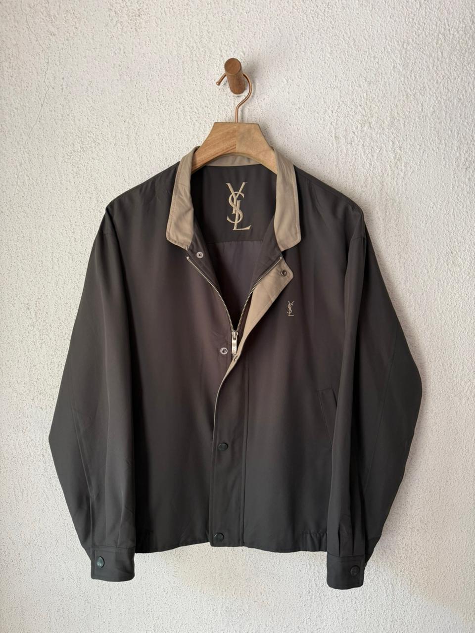 Yves Saint Laurent Vintage 90s Brown Windbreaker Taupe Collar & YSL Logo Size 100