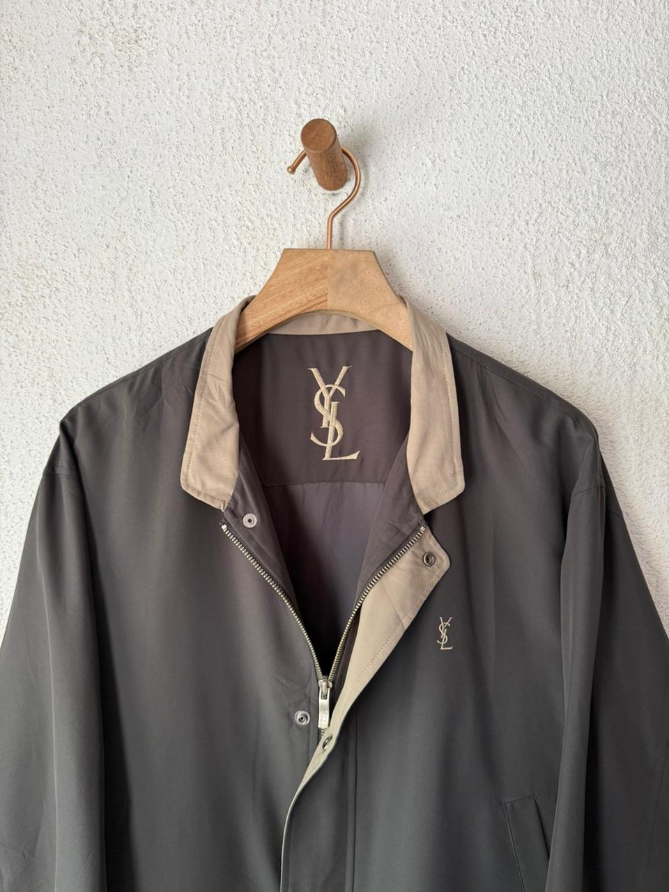Yves Saint Laurent Vintage 90s Brown Windbreaker Taupe Collar & YSL Logo Size 100