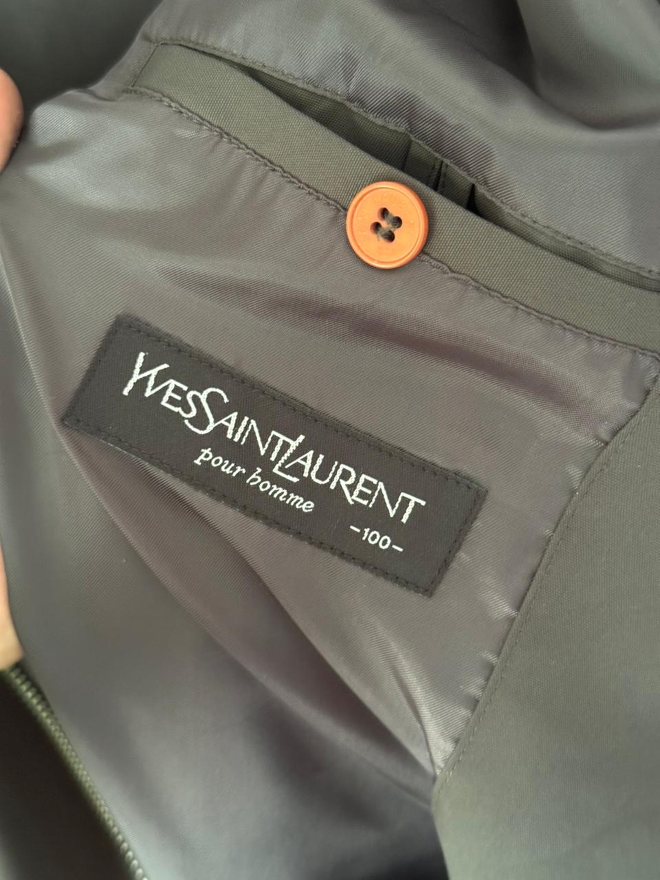 Yves Saint Laurent Vintage 90s Brown Windbreaker Taupe Collar & YSL Logo Size 100
