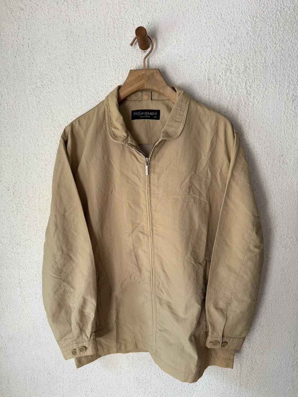 Yves Saint Laurent Vintage 90s Beige Windbreaker Brown YSL Logo Size 95
