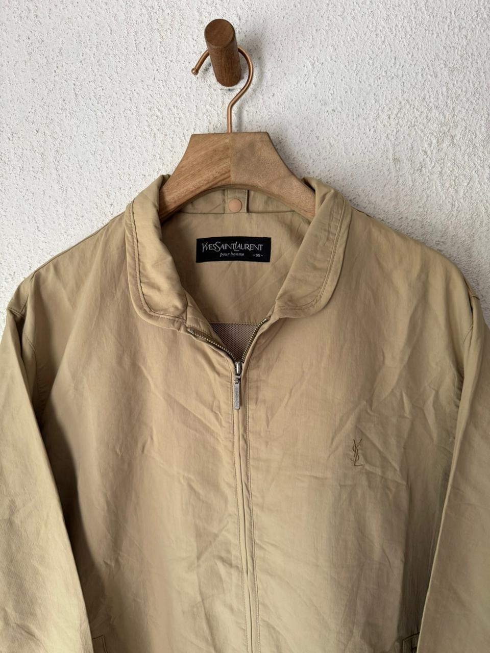 Yves Saint Laurent Vintage 90s Beige Windbreaker Brown YSL Logo Size 95