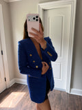 Saint Laurent YSL Gold Button Blue Tweed Blazer