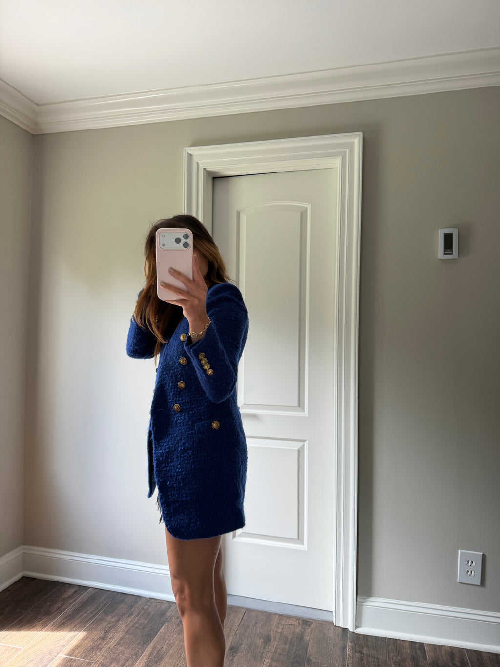 Saint Laurent YSL Gold Button Blue Tweed Blazer