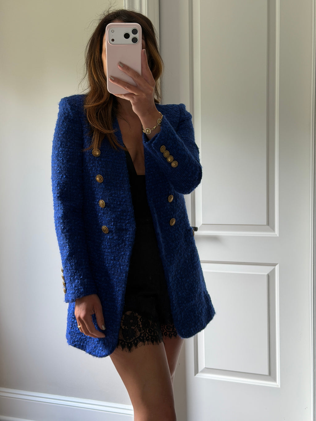 Saint Laurent YSL Gold Button Blue Tweed Blazer
