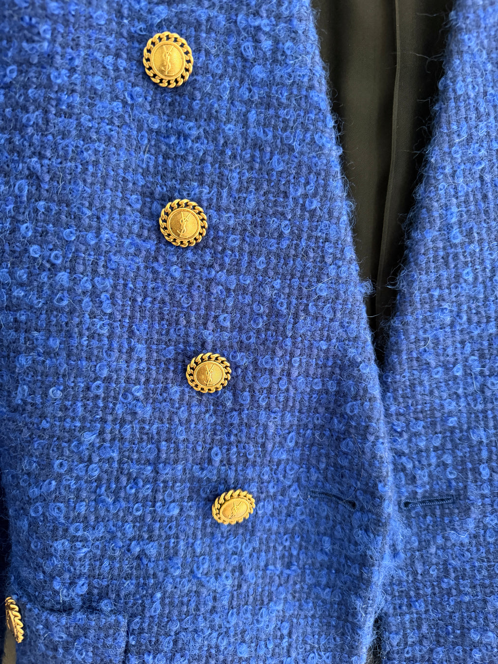 Saint Laurent YSL Gold Button Blue Tweed Blazer