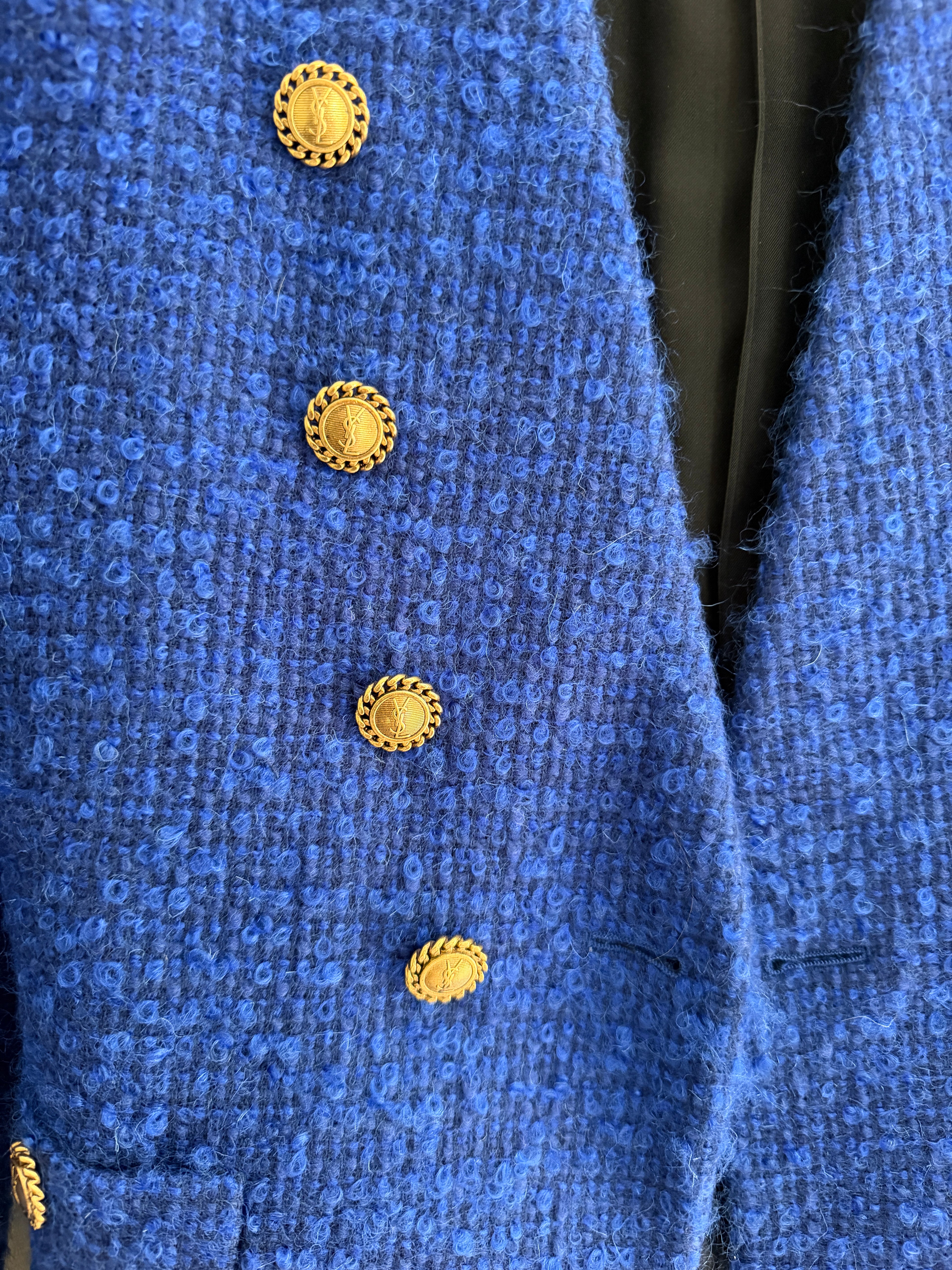 Saint Laurent YSL Gold Button Blue Tweed Blazer
