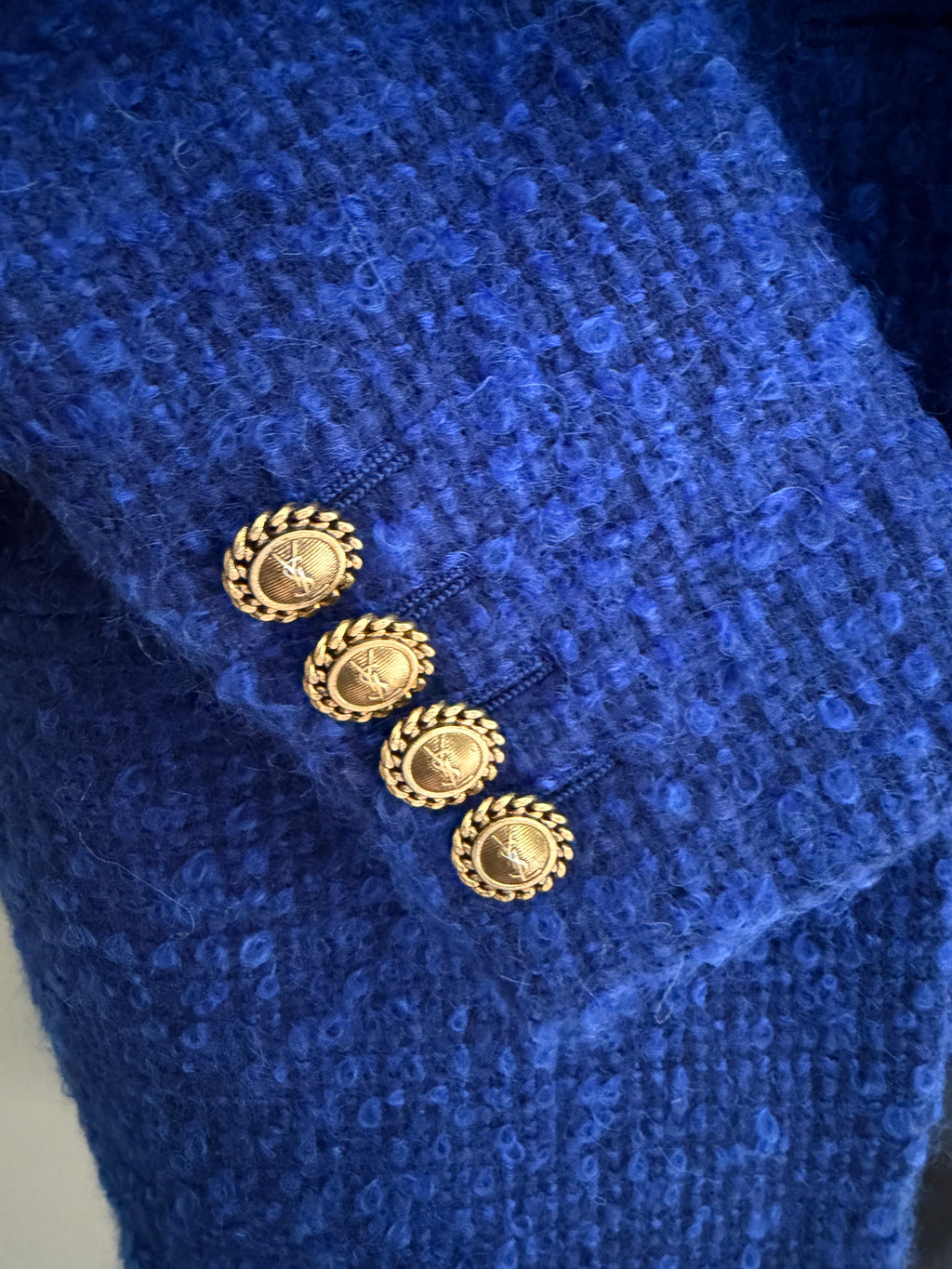 Saint Laurent YSL Gold Button Blue Tweed Blazer