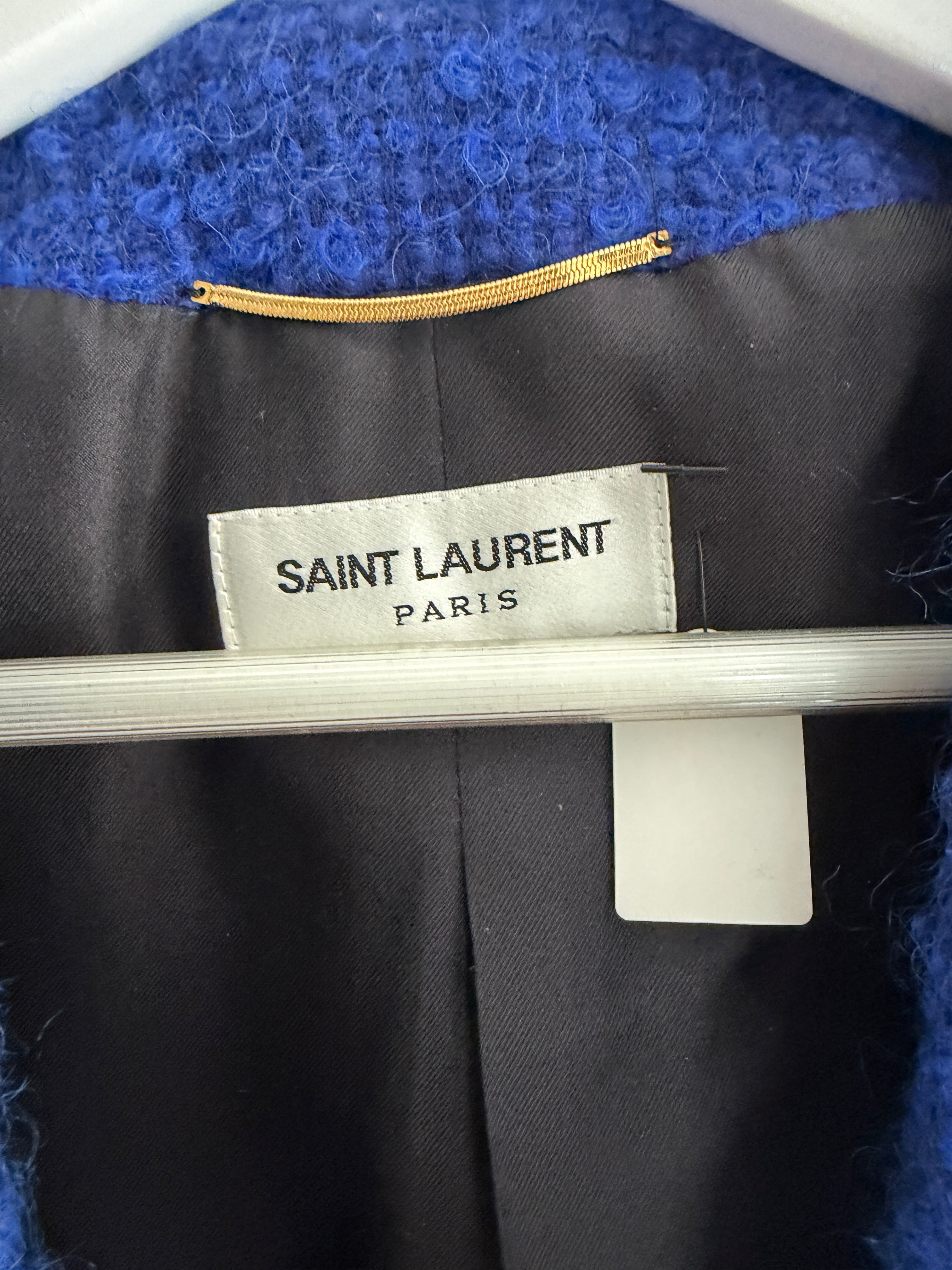Saint Laurent YSL Gold Button Blue Tweed Blazer
