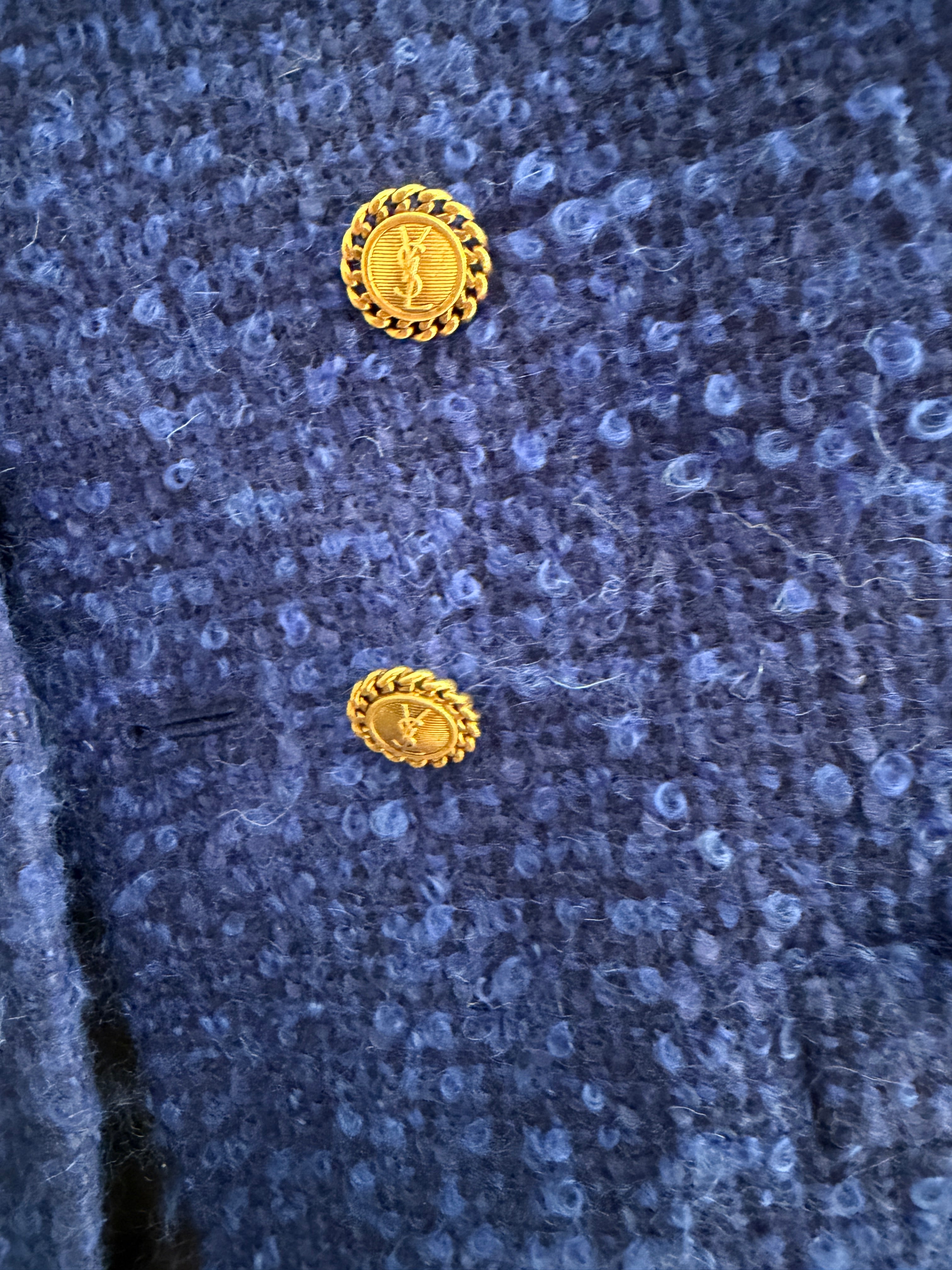 Saint Laurent YSL Gold Button Blue Tweed Blazer