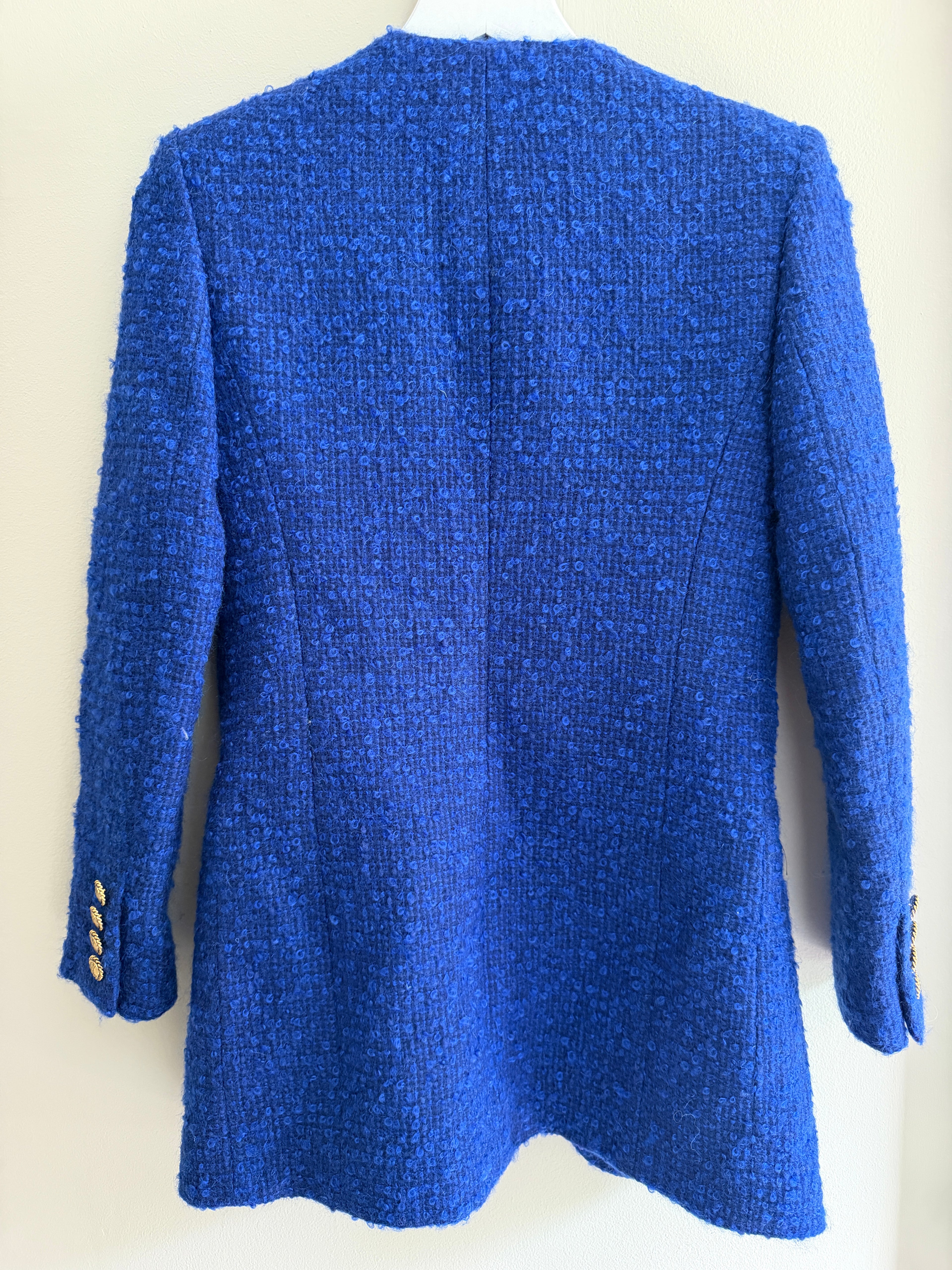 Saint Laurent YSL Gold Button Blue Tweed Blazer