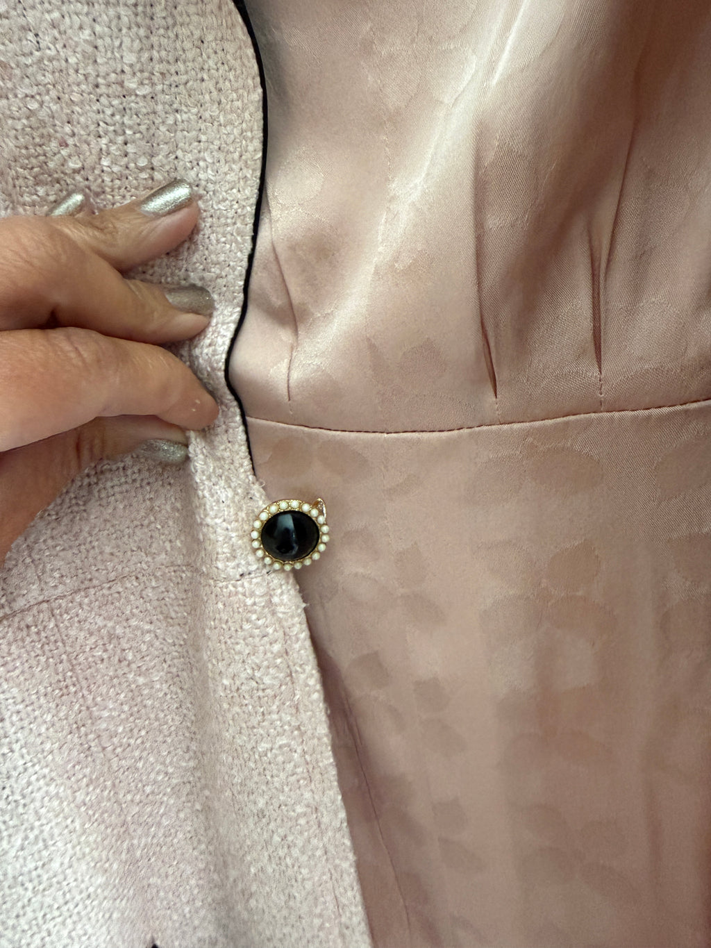 Chanel Pink Tweed Black Trim Long Blazer