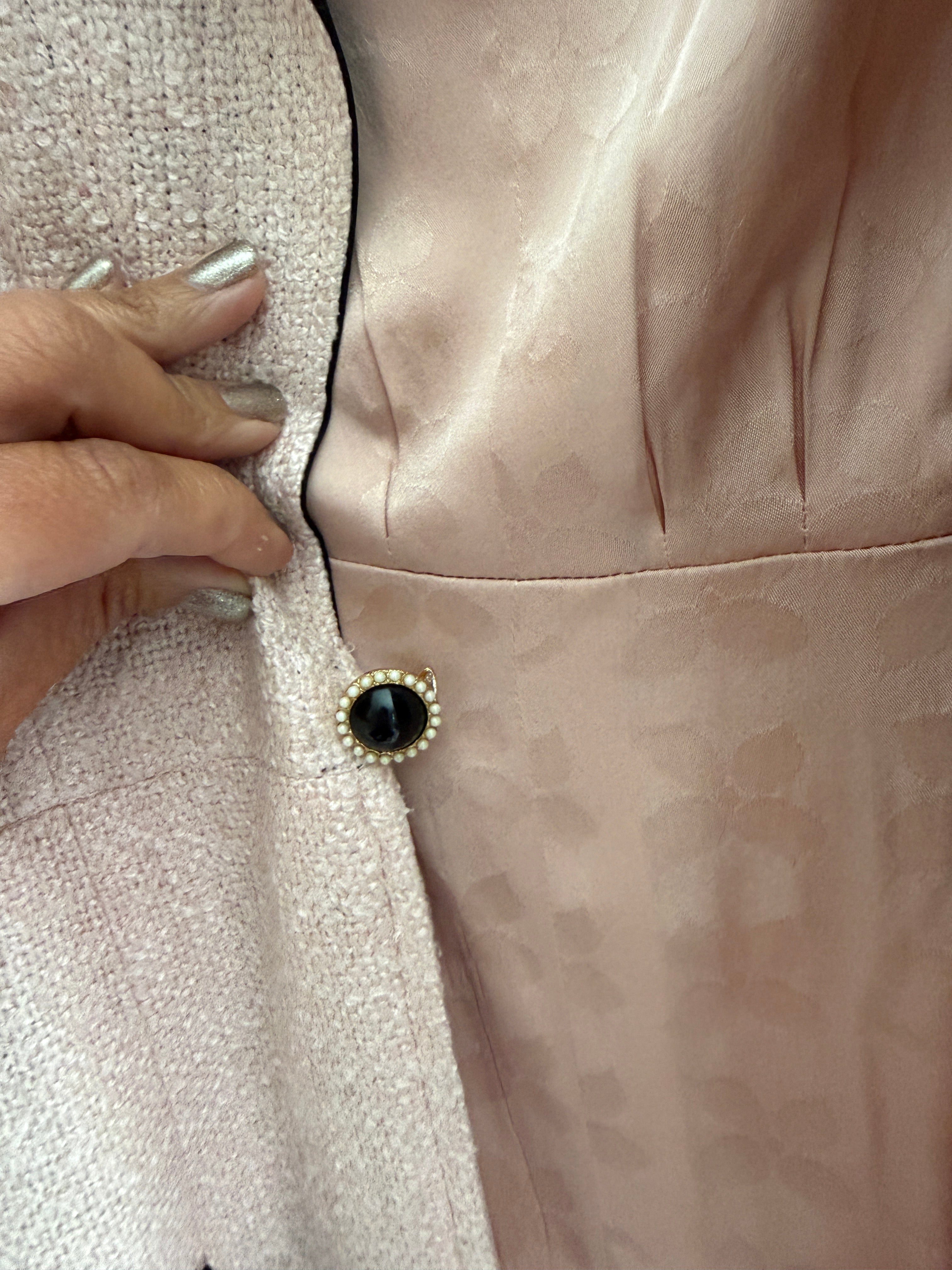 Chanel Pink Tweed Black Trim Long Blazer