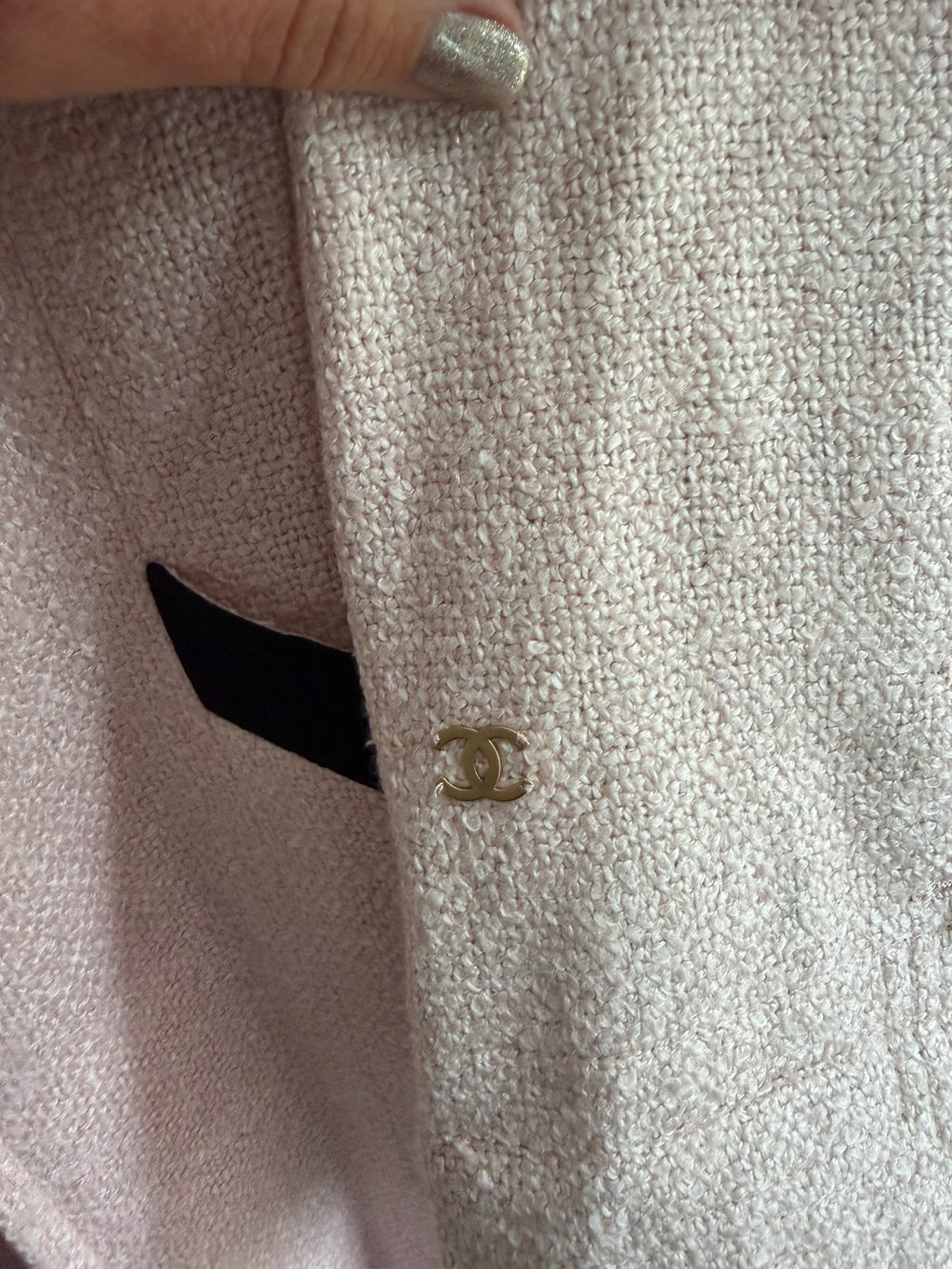 Chanel Pink Tweed Black Trim Long Blazer