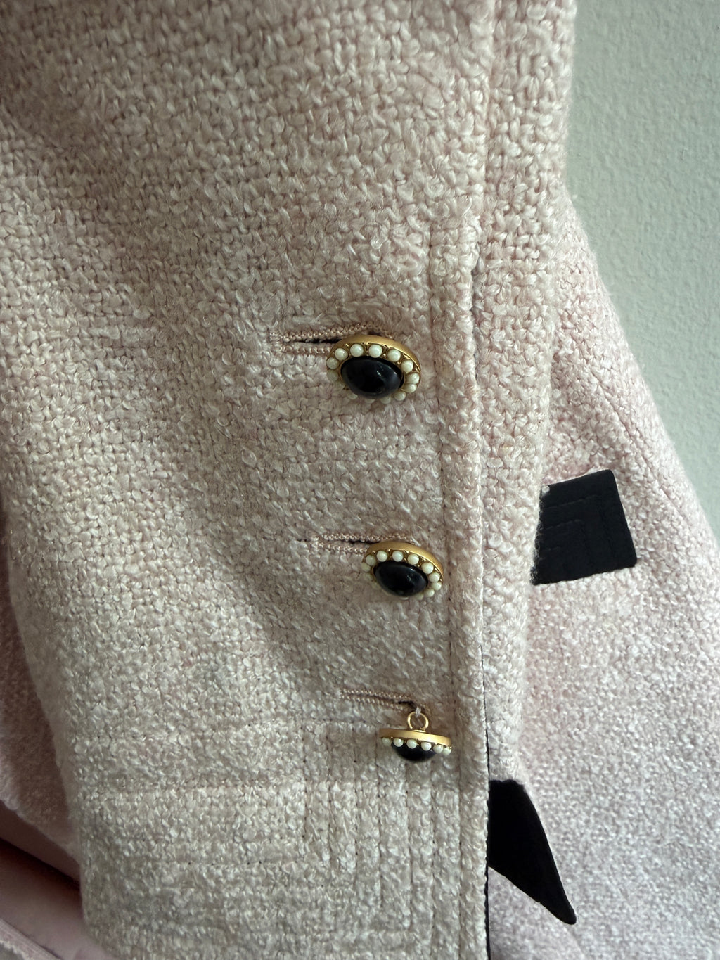 Chanel Pink Tweed Black Trim Long Blazer