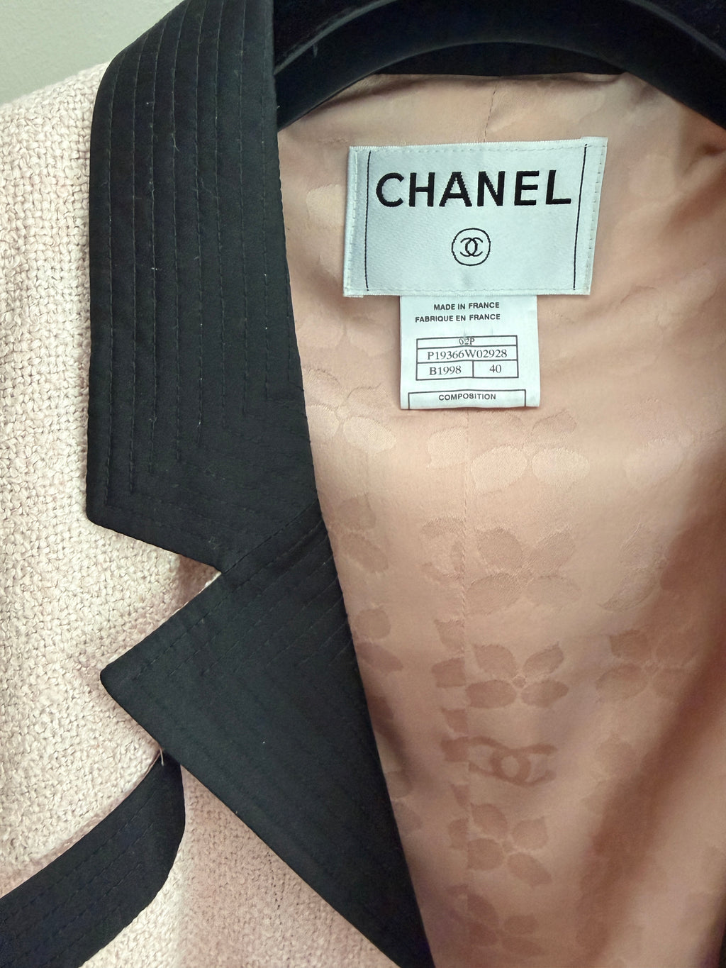 Chanel Pink Tweed Black Trim Long Blazer