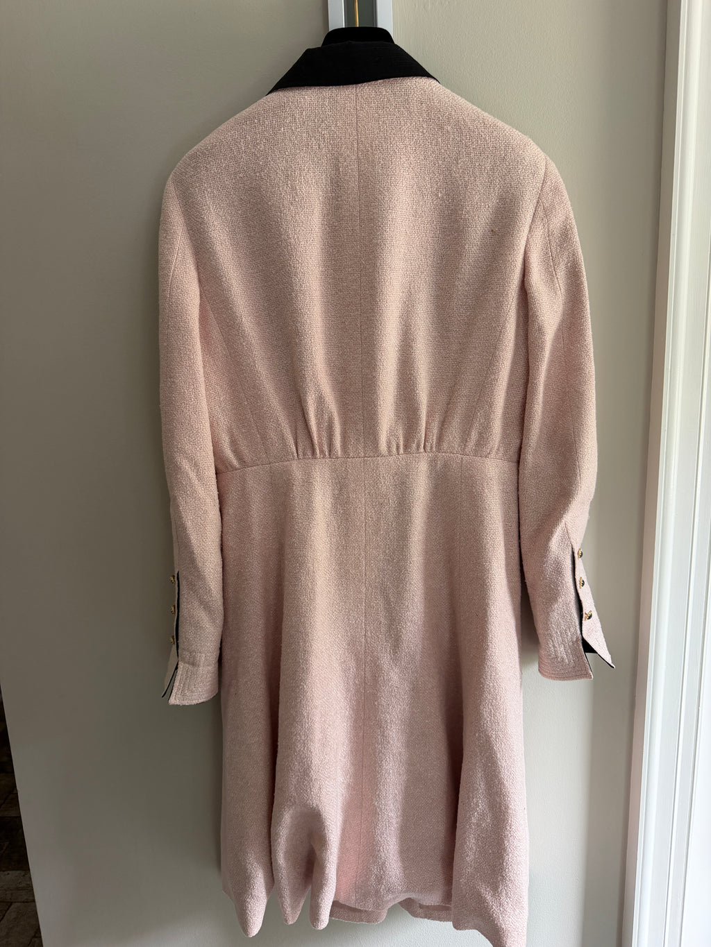 Chanel Pink Tweed Black Trim Long Blazer