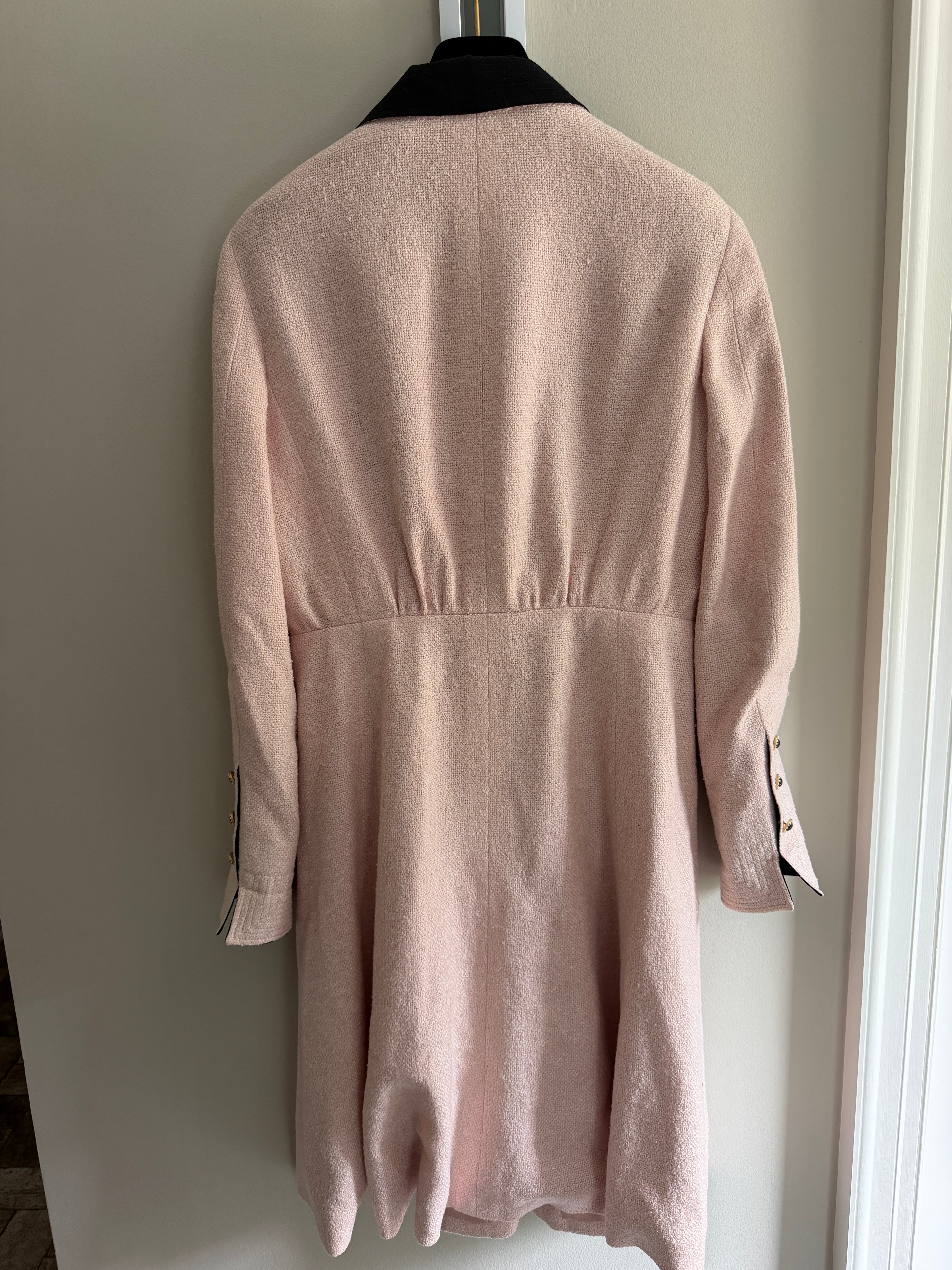 Chanel Pink Tweed Black Trim Long Blazer