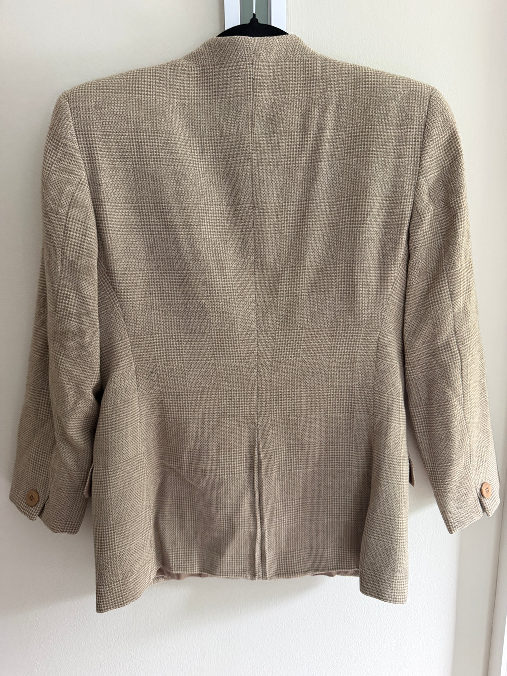 Giorgio Armani Neutral Plaid Collarless Linen Blend Blazer Button Front Jacket