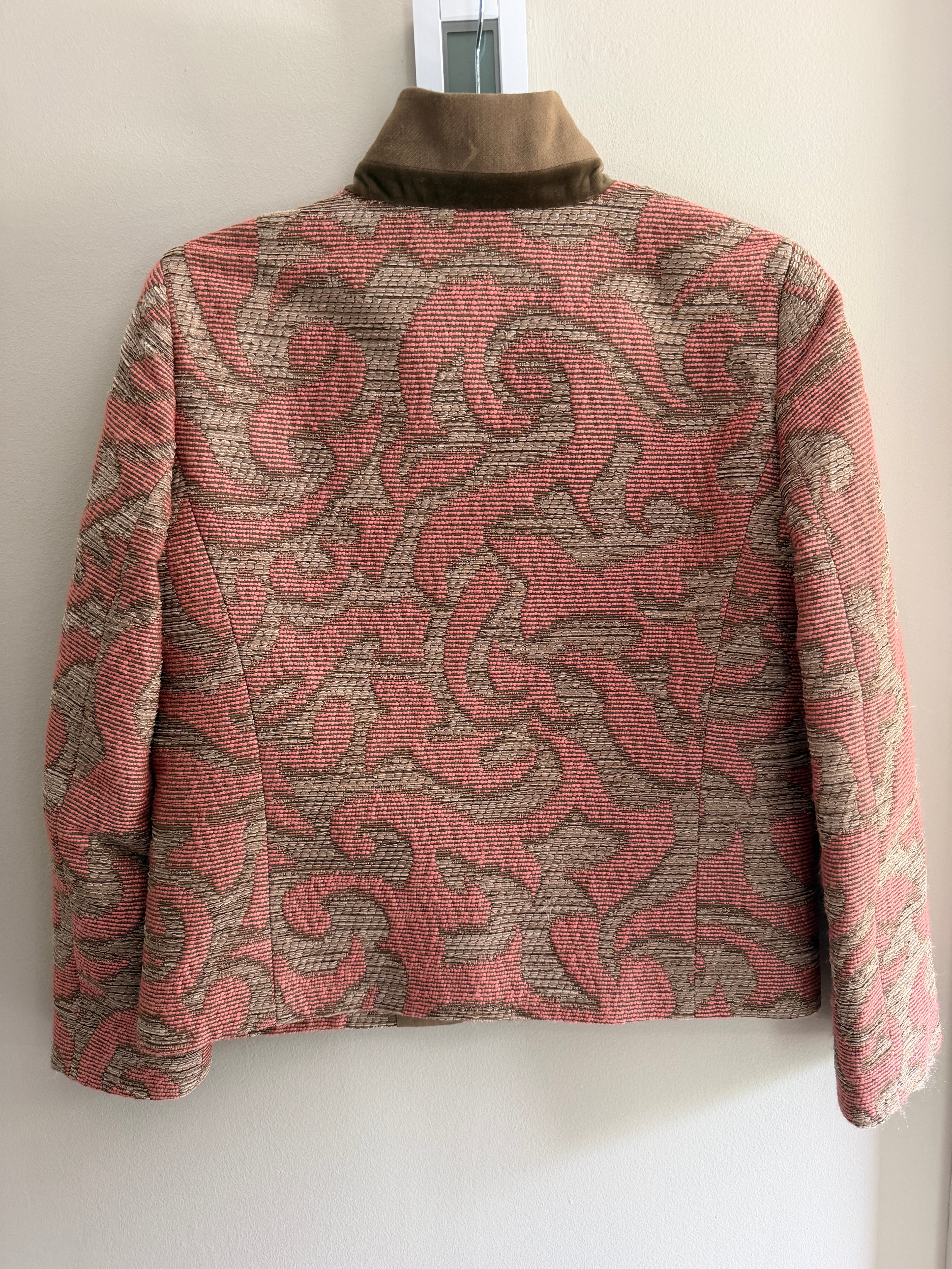 Etro Pink Printed Shawl Collar Blazer IT44 Wool Silk Blend Tailored Jacket
