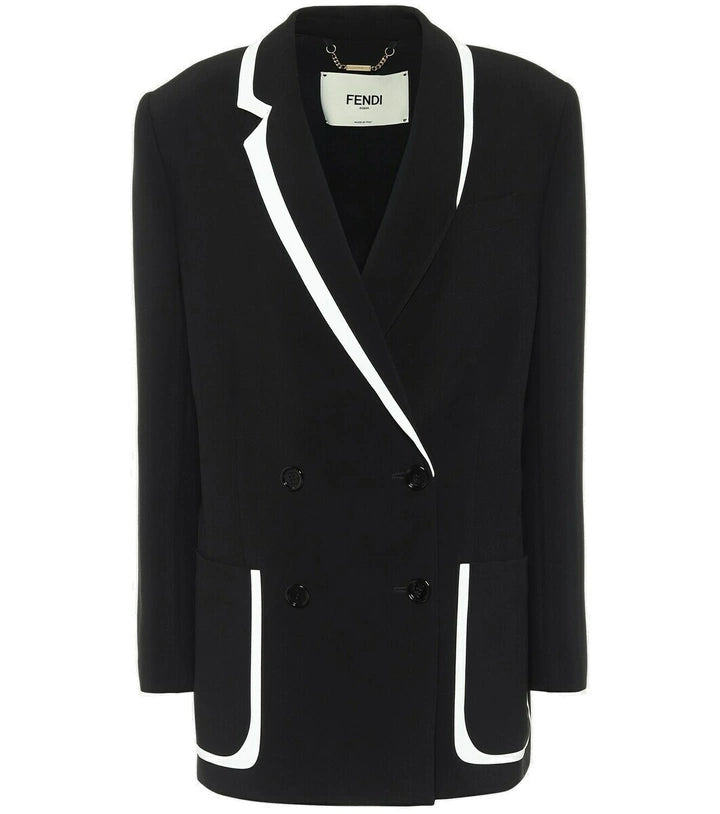 Fendi x Joshua Vides Contrast Trim Double Breasted Blazer Jacket Black White NWT