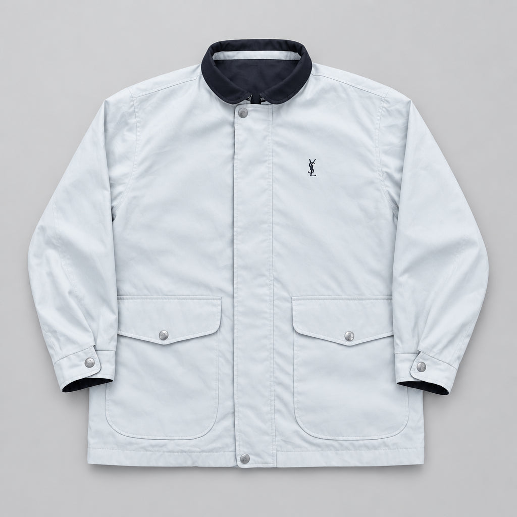 Vintage Yves Saint Laurent YSL Reversible Windbreaker Jacket Grey White Navy