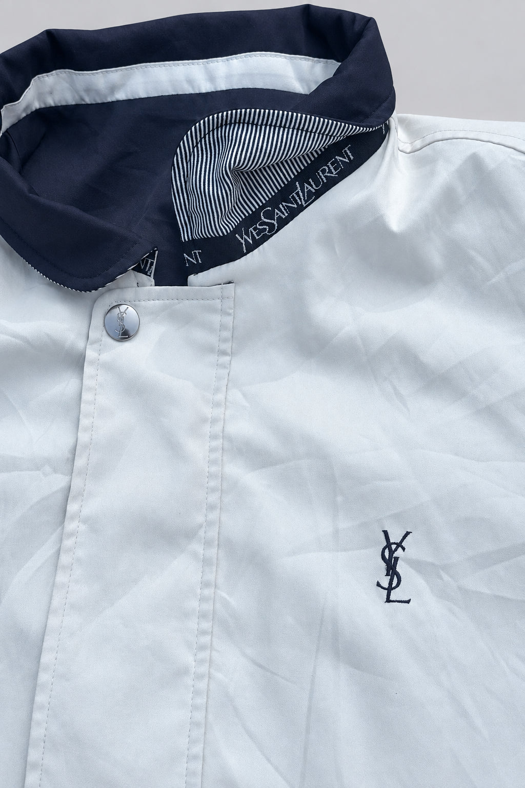 Vintage Yves Saint Laurent YSL Reversible Windbreaker Jacket Grey White Navy
