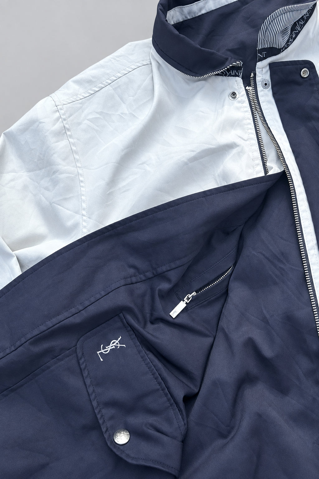 Vintage Yves Saint Laurent YSL Reversible Windbreaker Jacket Grey White Navy