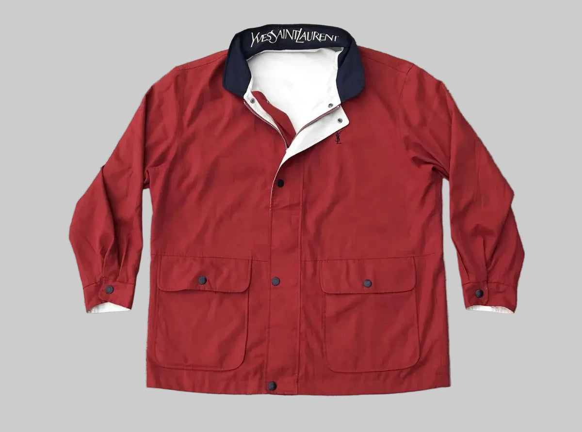 Rare Vintage Yves Saint Laurent YSL Reversible Jacket Off White Red Navy Logo Collar