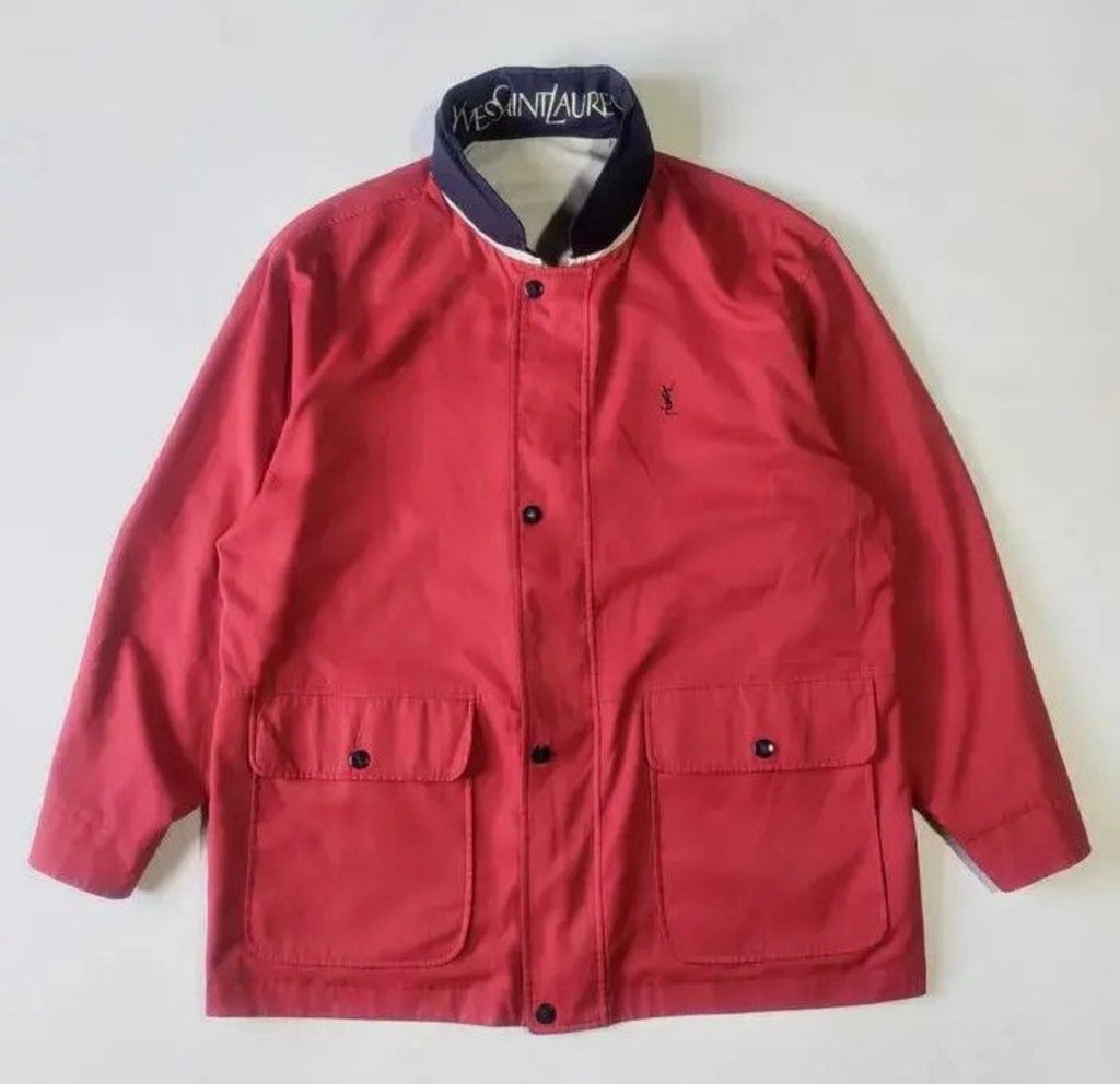Rare Vintage Yves Saint Laurent YSL Reversible Jacket Off White Red Navy Logo Collar