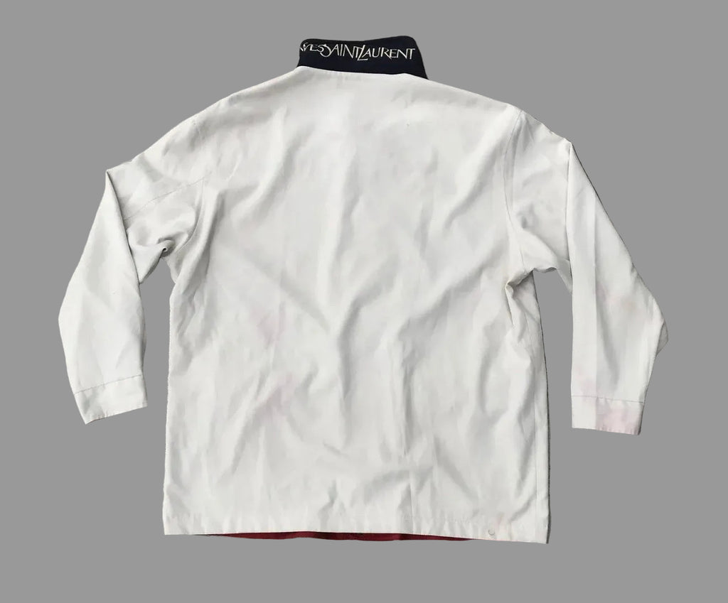 Rare Vintage Yves Saint Laurent YSL Reversible Jacket Off White Red Navy Logo Collar