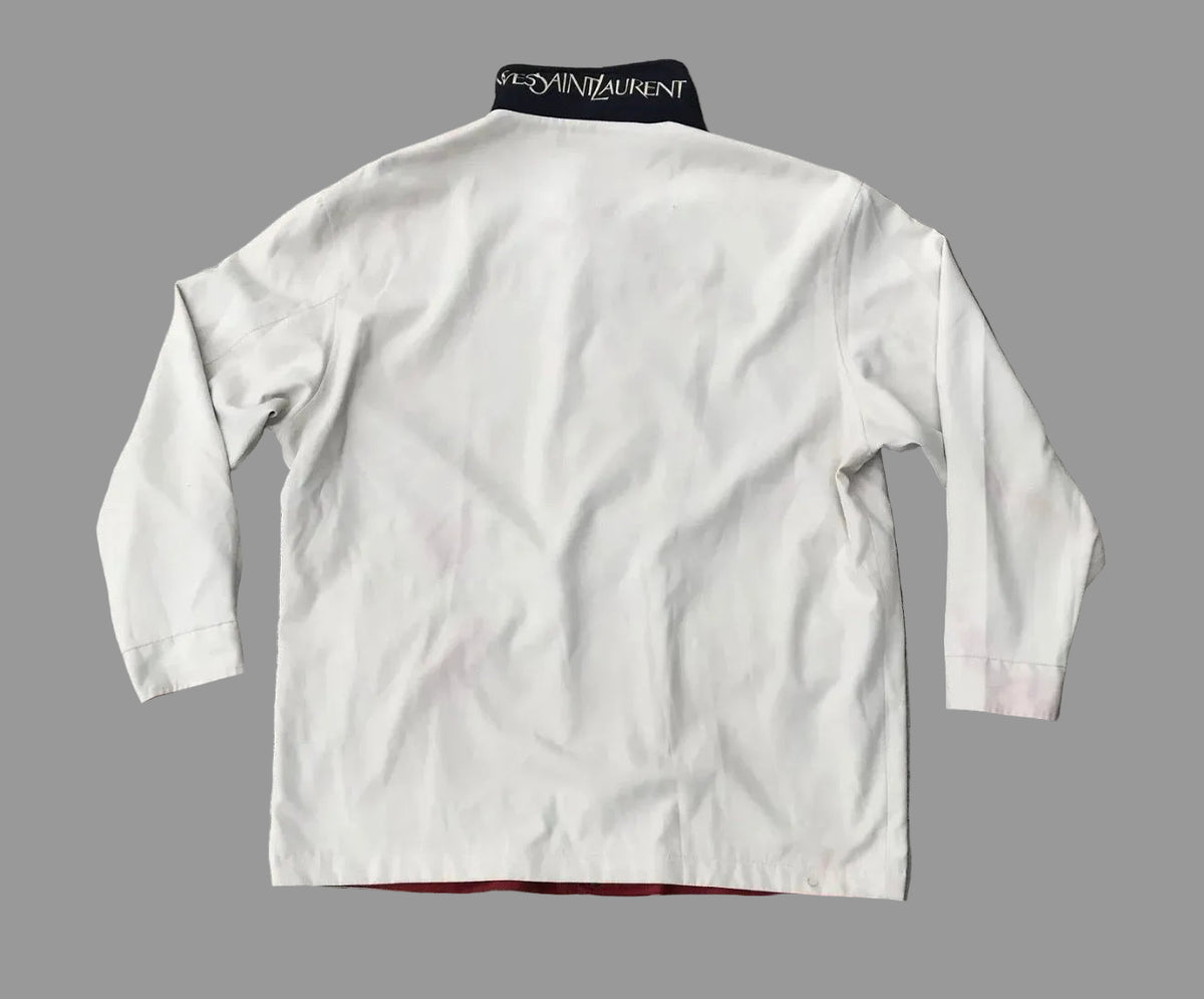 Rare Vintage Yves Saint Laurent YSL Reversible Jacket Off White Red Navy Logo Collar