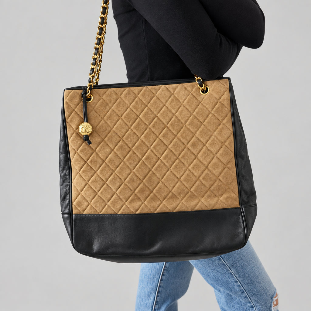 Chanel Camel Suede Brown Leather Tote